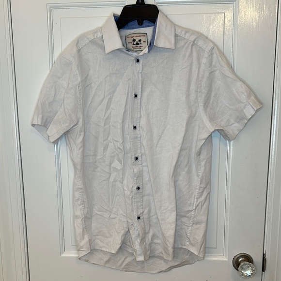 Report Collection White Linen Blend Short Sleeve Button Down Shirt size M EUC - Picture 1 of 3